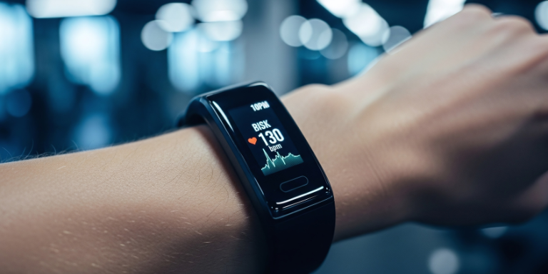 Une personne porte une montre connectée.