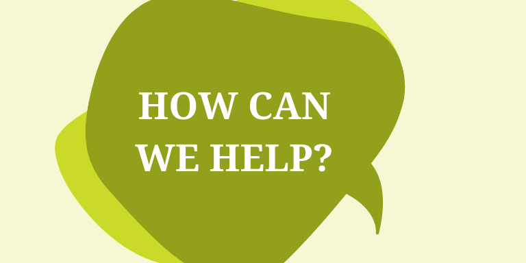 Bulle verte avec le contenu «How can we help»